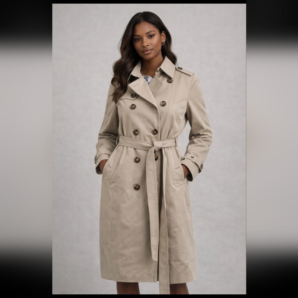 Liz Claiborne Double-Breasted Beige Trench Coat with Belt